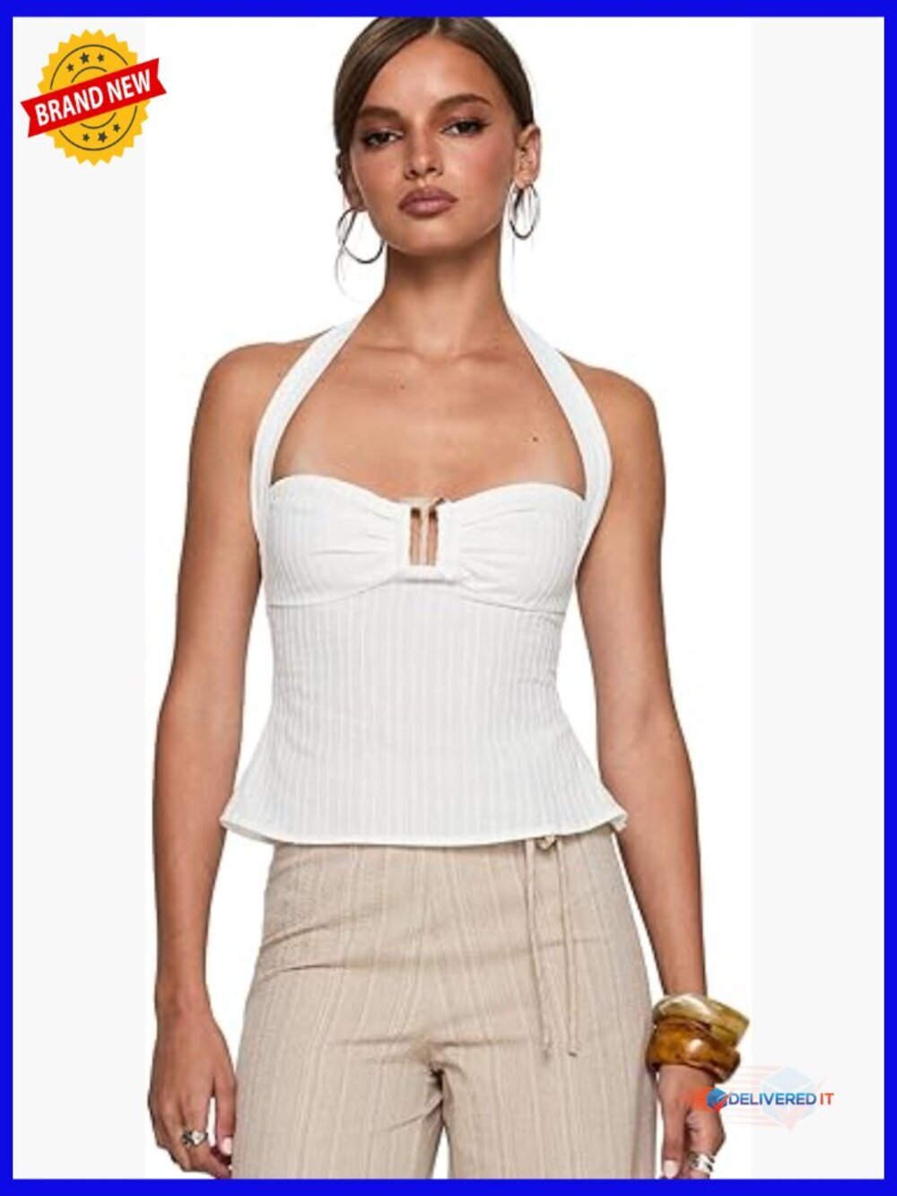 Halter Neck Crop Top with Buckle Detail